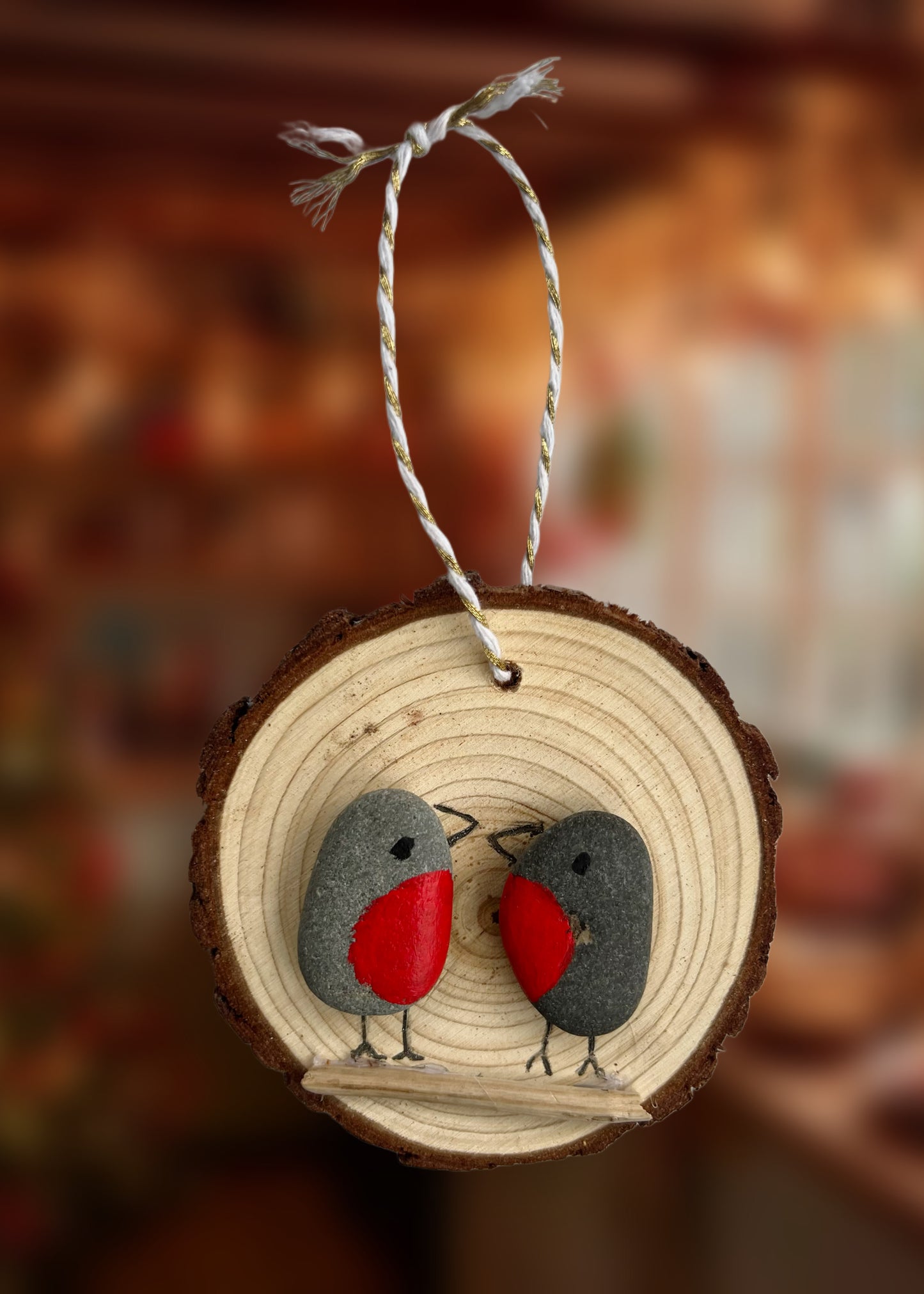 WOODEN HANGING ORNAMENT - Two Robins (2)