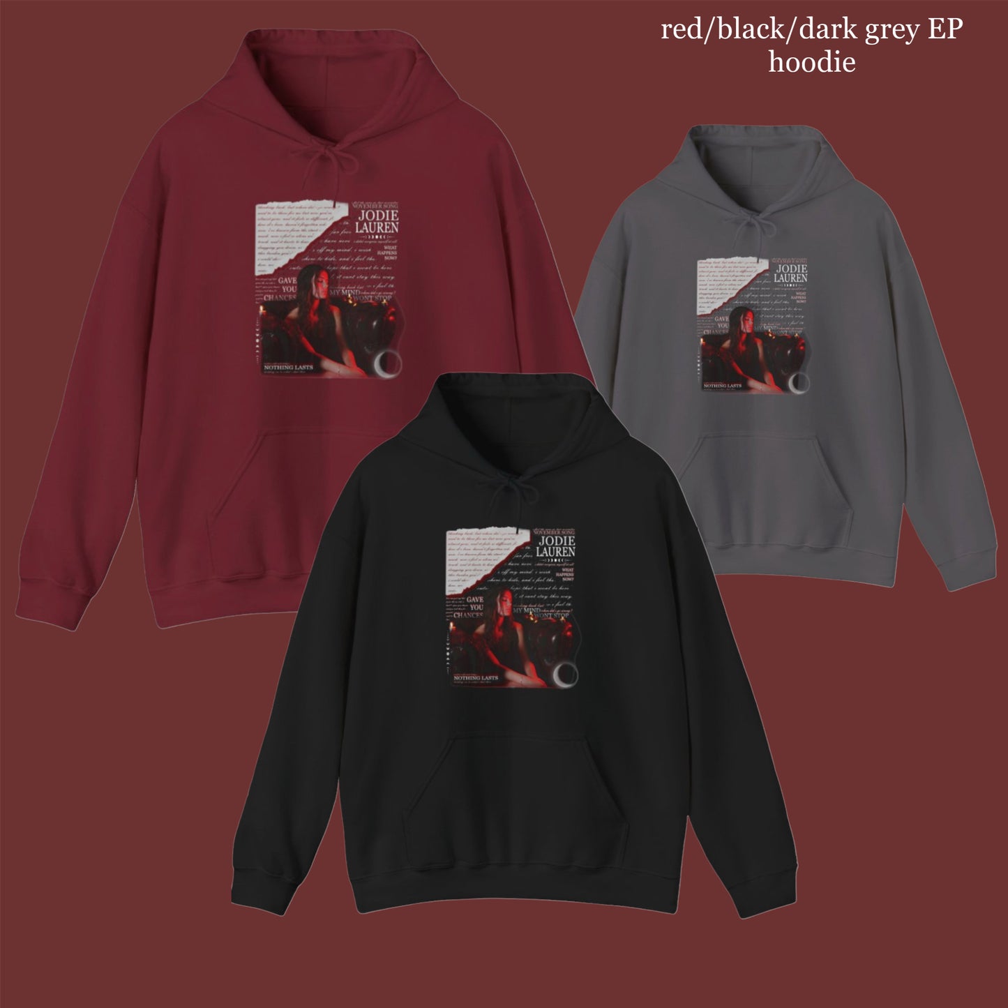 (UK) Jodie Lauren EP HOODIE - red/black/dark grey 1 side