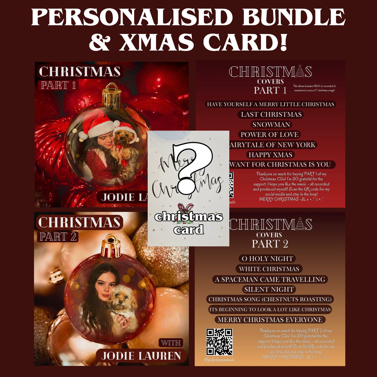 4 XMAS BUNDLE - 2 personalised cds & Xmas Card
