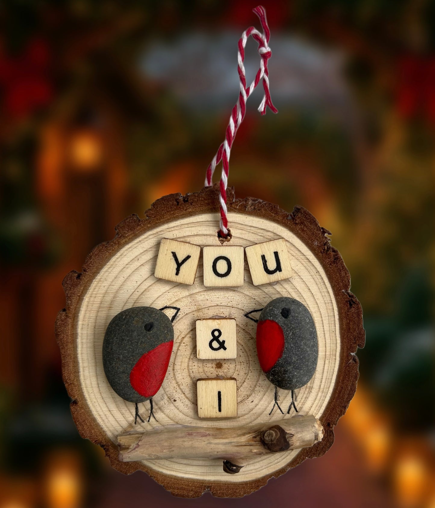 WOODEN HANGING ORNAMENT - "You & I" Robins