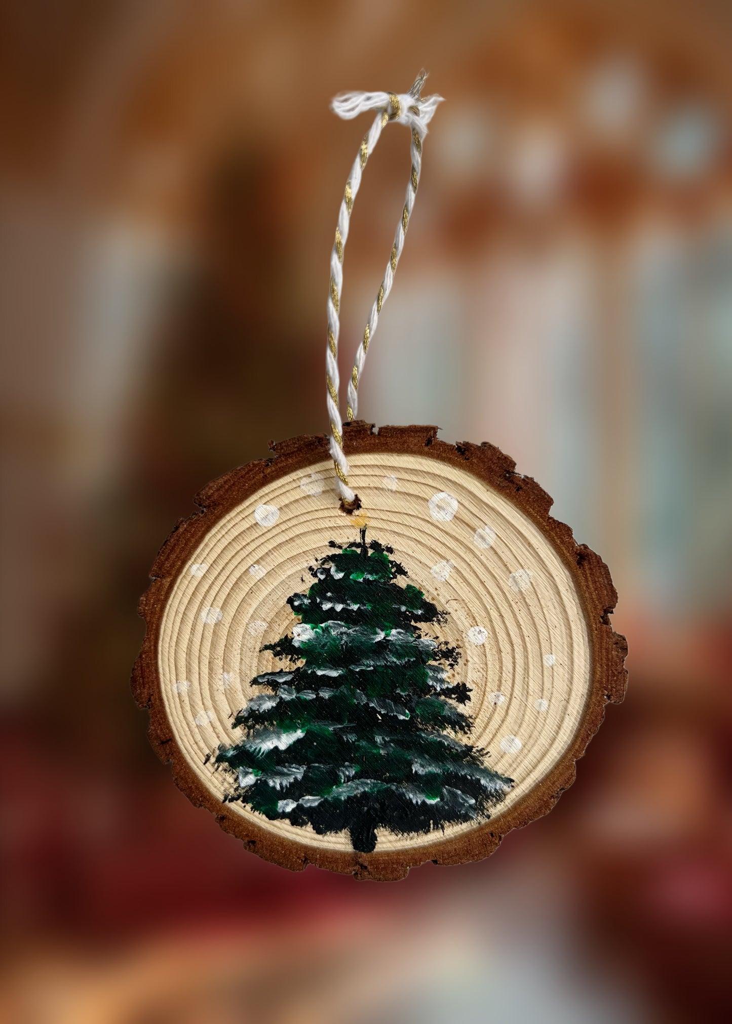 WOODEN HANGING ORNAMENT - Painted Christmas Tree
